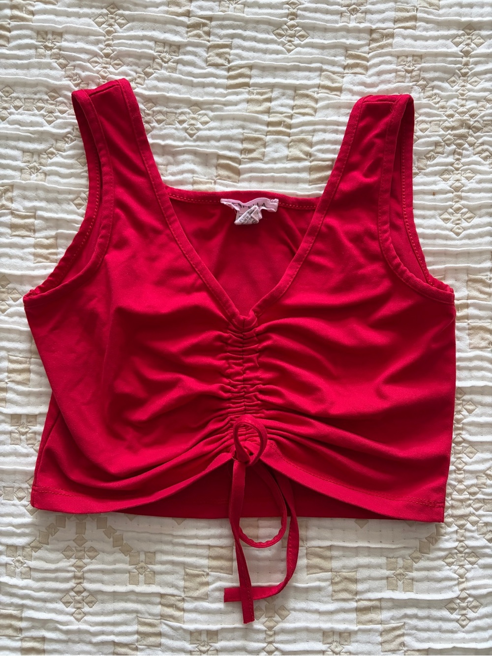 Ruched Tie-Front Red Crop Top